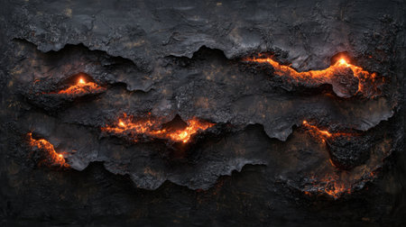 This image showcases an abstract dark textured background featuring glowing lava accents, creating a dramatic and vibrant visual effect suitable for various design projects.の素材