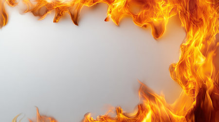 This image showcases vibrant flames encircling a blank space, perfect for creative designs or backgrounds. The intense colors and dynamic energy create a striking visual element.の素材