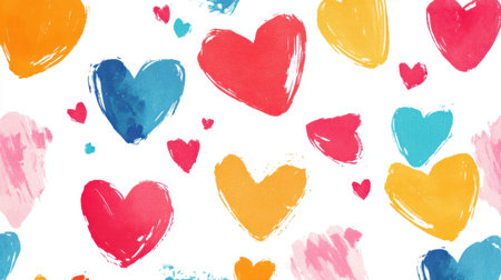 This vibrant, colorful heart pattern showcases bold brush strokes on a clean white background. Perfect for designs celebrating love and creativity.の素材
