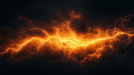 A stunning display of a thunderstorm showcasing bright lightning cutting through dark clouds, creating a powerful and dramatic atmosphere in nature.の素材