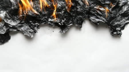 A striking image capturing the dynamic interplay between flames and charred paper, showcasing a unique blend of black and white textures ideal for artistic projects.の素材