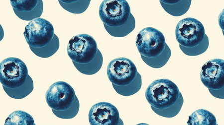 This image features fresh blueberries beautifully arranged on a light background. The shadows and details create a captivating texture, highlighting their natural appeal. Perfect for food-related designs.の素材