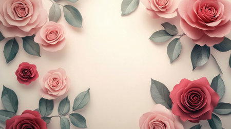 A beautifully arranged collection of pink and red roses on a soft, neutral background. This elegant floral design radiates a romantic and tranquil atmosphere.の素材