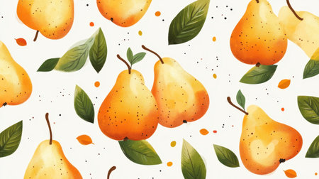 This vibrant watercolor design features beautiful pears with leaves, perfect for creating a fresh and organic feel in any project.の素材