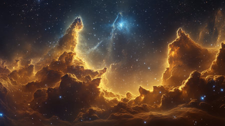 A mesmerizing cosmic landscape featuring a brilliant nebula amidst a sea of stars. The stunning glow creates an ethereal atmosphere perfect for space enthusiasts.の素材