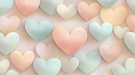 A visually appealing background featuring soft pastel hearts in varying shades. Perfect for projects related to love, romance, and celebration, this design adds a gentle touch.の素材