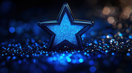 A captivating blue star shines against a sparkling glitter background, perfect for festive themes, celebrations, and creative designs that inspire joy and whimsy.の素材