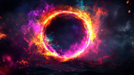 This mesmerizing abstract artwork features a cosmic vortex filled with vibrant colors and swirling energy. Ideal for backgrounds and creative projects.の素材