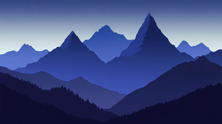 Captivating blue mountain landscape showcasing distant peaks at twilight. This serene scene evokes a sense of adventure and tranquility, perfect for nature lovers.の素材