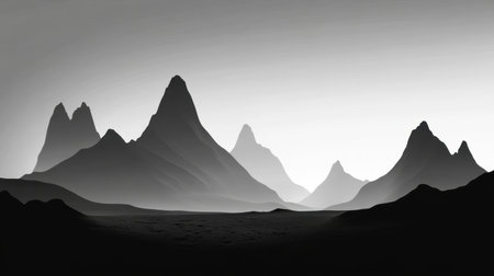 A stunning black and white depiction of mountains in a minimalist style, showcasing soft gradients and serene silhouettes. Perfect for nature-themed projects.の素材