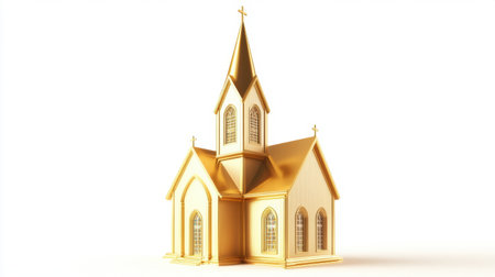 A beautifully designed golden church model showcasing intricate details and elegant architecture. Perfect for representing faith, spirituality, and community.の素材