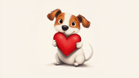 This delightful illustration features a cute dog holding a big red heart, symbolizing love and friendship. Perfect for conveying affection and joy.の素材