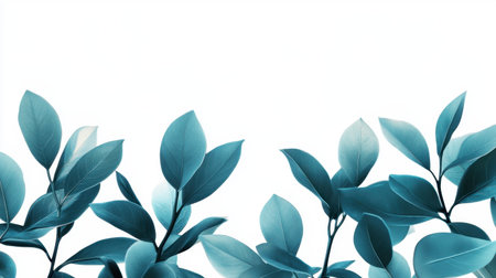 Discover an elegant arrangement of blue leaves against a soft background. Ideal for minimalist designs, this image conveys tranquility and beauty in nature.の素材