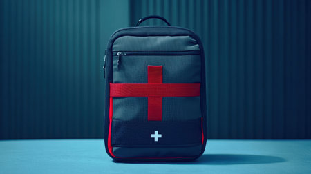 This stylish gray backpack features a prominent red cross accent, designed for versatility and organization. Ideal for travel, school, or outdoor adventures.の素材