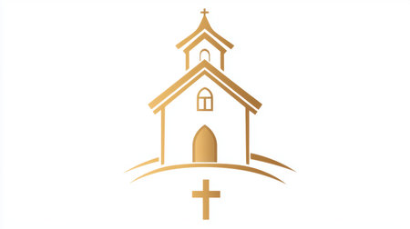 A stunning minimalist symbol of a church with a cross, showcasing elegance and simplicity. Perfect for representing faith, spirituality, and community themes.の素材