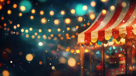 A vibrant carnival atmosphere featuring colorful lights and a cozy night scene. This image captures the festive spirit with bokeh effects and cheerful decorations.の素材