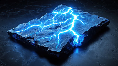 Captivating image of a rocky surface illuminated with electric blue lightning effects. Perfect for modern design and creative projects.の素材