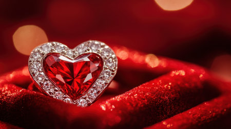 This stunning heart-shaped red gemstone ring features sparkling details, perfect for symbolizing love and elegance in any special occasion or celebration.の素材