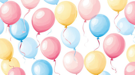 A delightful pattern of colorful balloons floating on a white background, perfect for celebrations, parties, and festive events. Bright and cheerful design.の素材