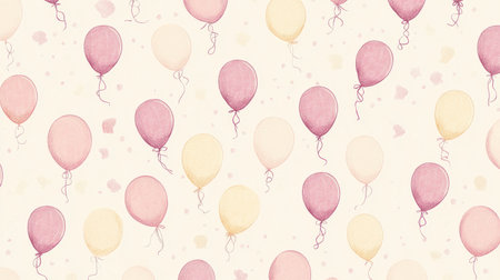A delightful pattern of pastel balloons on a soft background, perfect for celebrating events. This illustration brings joy and a festive atmosphere suitable for invitations, cards, and decorations.の素材
