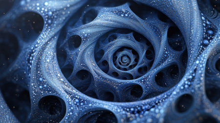 An intricate abstract spiral formation in deep blue colors, showcasing stunning textures. This captivating design evokes a sense of depth and organic beauty, perfect for various creative projects.の素材