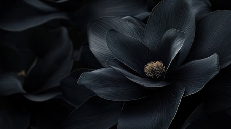 Explore the captivating beauty of a black magnolia blossom. This dark floral composition showcases elegant petals, rich textures, and serene simplicity, perfect for artistic designs.の素材