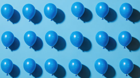 A vibrant arrangement of blue balloons set against a light blue background creates a cheerful and festive atmosphere, perfect for celebrations or events.の素材