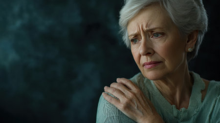 A striking portrait of an elderly woman showcasing emotion and depth. The thoughtful expression and soft lighting create an intimate atmosphere, evoking contemplation and serenity.の素材