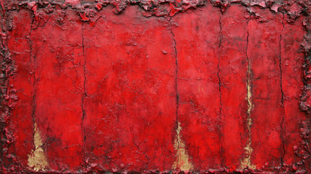 This dramatic abstract image features a vibrant red texture with prominent cracks and rough edges, evoking a sense of depth and artistry perfect for various creative projects.の素材