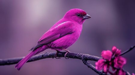 A stunning pink bird perched gracefully on a branch with beautiful blossoms, creating a serene and vibrant scene in nature, perfect for wildlife lovers.の素材