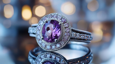 This stunning silver ring features a brilliant amethyst centerpiece surrounded by intricate detailing, offering a touch of luxury and elegance. Perfect for special occasions.の素材
