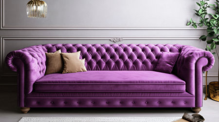 Discover a luxurious purple velvet sofa that enhances any modern living room. Its tufted design and stylish accents create a cozy and elegant atmosphere.の素材