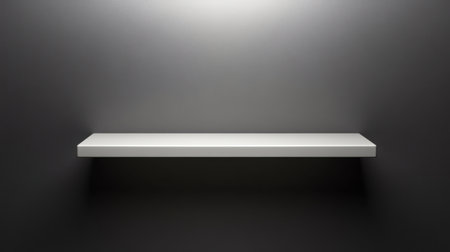 A minimalist white shelf set against a dark background, perfect for modern interiors. This simple design enhances any space with a touch of elegance.の素材