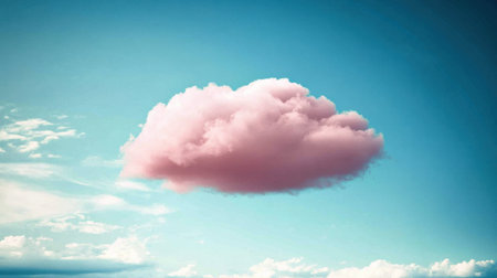 A soft pink cloud floats gently in a clear blue sky, creating a serene and peaceful atmosphere. This image evokes feelings of tranquility and beauty in nature.の素材