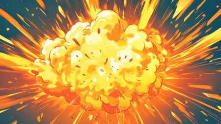 This vibrant graphic depicts a colorful explosion, showcasing dynamic energy and motion. The illustration captures the intensity and drama of an explosion, making it a powerful visual element for various creative projects.の素材