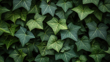 Close-up of vibrant green ivy leaves showcasing intricate textures and patterns, perfect for nature-themed projects, gardening backgrounds, and organic designs.の素材