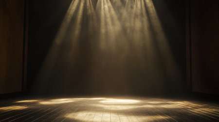 A captivating empty stage illuminated by soft lighting, creating dramatic shadows. Ideal for creative projects, performances, or artistic showcases.の素材