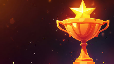 A stunning golden trophy featuring a prominent star, set against a glittering background. Perfect for themes of victory, awards, and celebrations.の素材