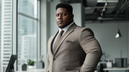 A confident businessman poses in a modern office space, showcasing professionalism and leadership. This portrait captures ambition and success in a corporate environment.の素材