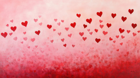 A beautiful composition of red hearts drifting against a soft pink backdrop, perfect for themes of love, romance, and affection. Ideal for various creative projects.の素材