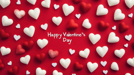 Vibrant heart decorations in red and white create a joyful atmosphere for Valentine's Day. Perfect for conveying love and affection on this special day.の素材