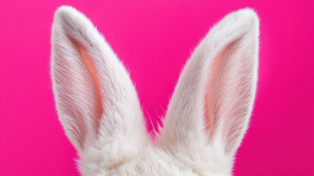 Focus on the cute and fluffy white rabbit ears set against a vibrant pink background, creating a playful and whimsical aesthetic perfect for various themes.の素材