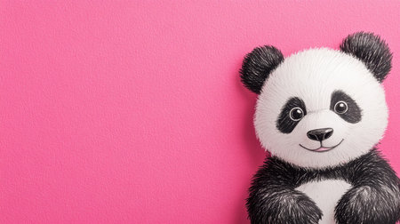 This endearing cartoon panda character features a cheerful expression on a vibrant pink background, adding a playful touch to any space. Perfect for children's decor.の素材