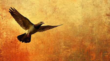 A stunning bird soaring gracefully through the air, highlighting the beauty of nature. The warm background adds depth and serenity to this captivating scene.の素材