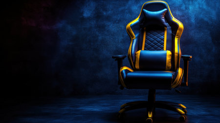 A sleek gaming chair designed for comfort and style, featuring a blend of vibrant colors and ergonomic design, ideal for modern workspaces or gaming setups.の素材