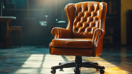 A luxurious leather armchair featuring classic button tufting, set against a warm and inviting backdrop with soft light highlighting its elegant design.の素材