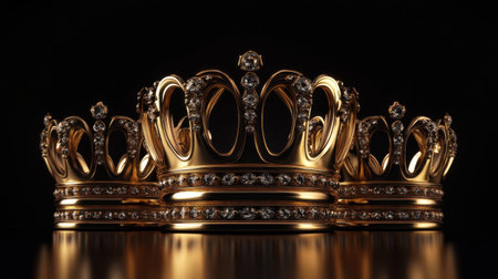 This stunning image features elegant golden crowns adorned with sparkling gems against a dark background, showcasing luxury and grandeur perfect for themes of royalty and celebration.の素材