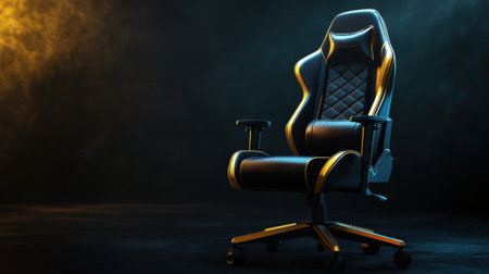 A modern ergonomic gaming chair with a sleek black and yellow design. Ideal for gaming sessions and office environments, providing ultimate comfort and support.の素材