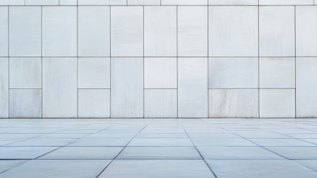 A modern minimalist wall showcasing textured square tiles in a clean and light environment. The flat surface creates a serene and stylish backdrop.の素材