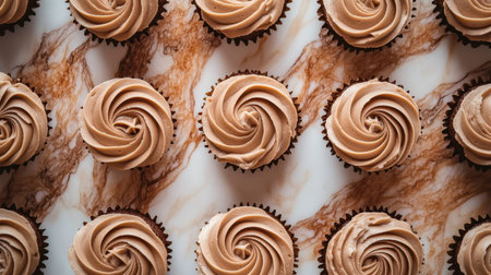 Indulge in the visual delight of beautiful chocolate cupcakes adorned with creamy frosting. Perfect for parties, events, or simply a sweet treat!の素材